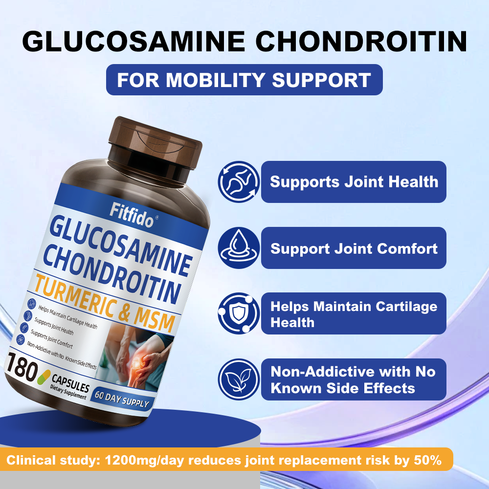 Glucosamine Chondroitin MSM & Turmeric – Cartilage, Joint Health & Flexibility | Non-GMO, Gluten-Free | 180 Capsules