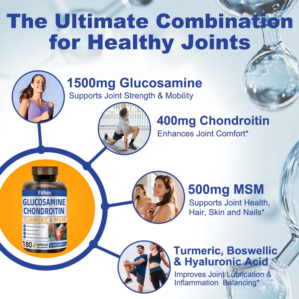 Glucosamine Chondroitin MSM & Turmeric – Cartilage, Joint Health & Flexibility | Non-GMO, Gluten-Free | 180 Capsules