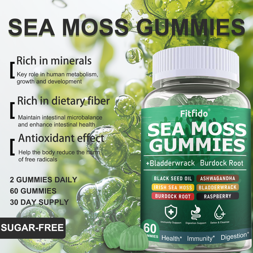 Irish Sea Moss 3000mg Gummies – with Manuka Honey | Immune, Thyroid & Detox Support | Sugar-Free & Vegan | 60 Count