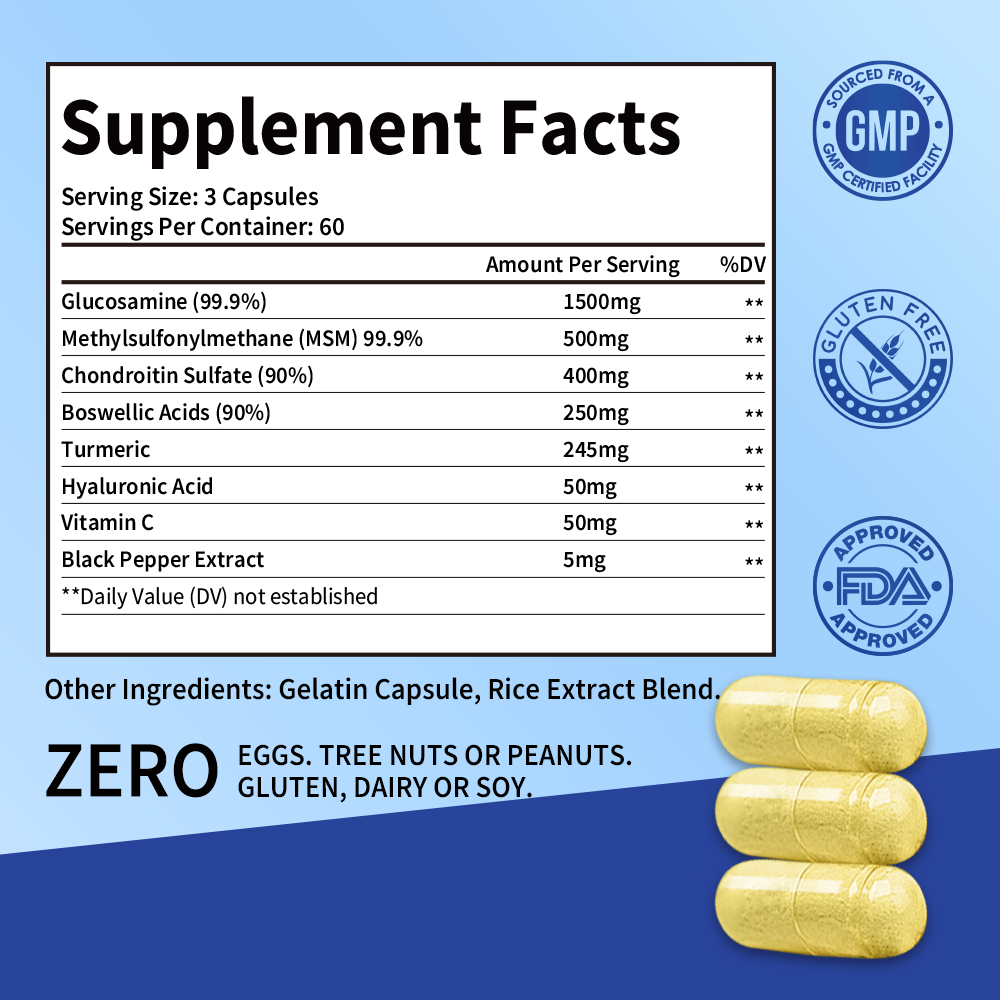 Glucosamine Chondroitin MSM & Turmeric – Cartilage, Joint Health & Flexibility | Non-GMO, Gluten-Free | 180 Capsules