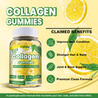 Collagen Gummies – Multi-Collagen Peptides, Vitamin C, Zinc & Biotin | Thick Hair, Strong Nails & Healthy Skin | Sugar-Free & Vegan | Lemon | 60 Count