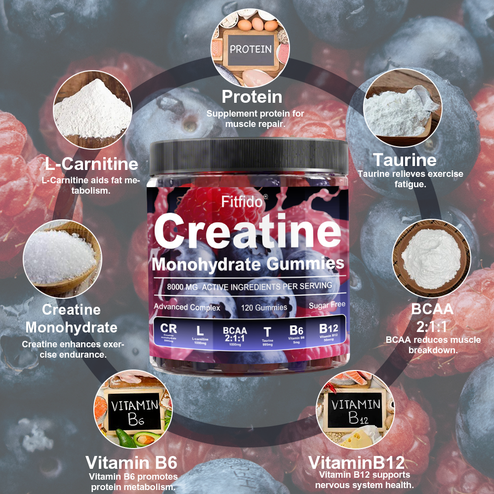 Creatine Monohydrate Gummies 8000mg – Build Muscle, Boost Energy, Faster Recovery | Sugar-Free & Vegan | Raspberry & Blackberry | 120 Count