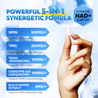 NMN 250mg – 5-in-1 NAD+ Complex | Resveratrol, TMG & CoQ10 | Anti-Aging Support | 60 Capsules