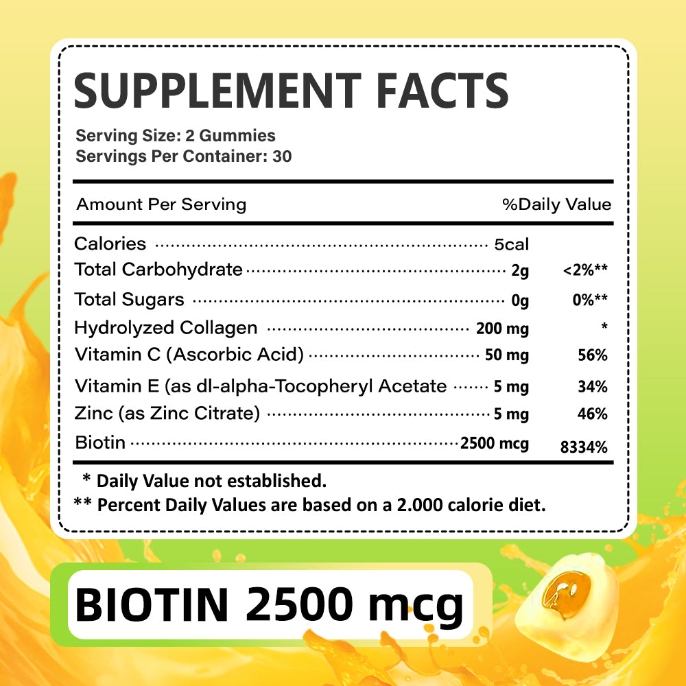 Collagen Gummies – Multi-Collagen Peptides, Vitamin C, Zinc & Biotin | Thick Hair, Strong Nails & Healthy Skin | Sugar-Free & Vegan | Lemon | 60 Count