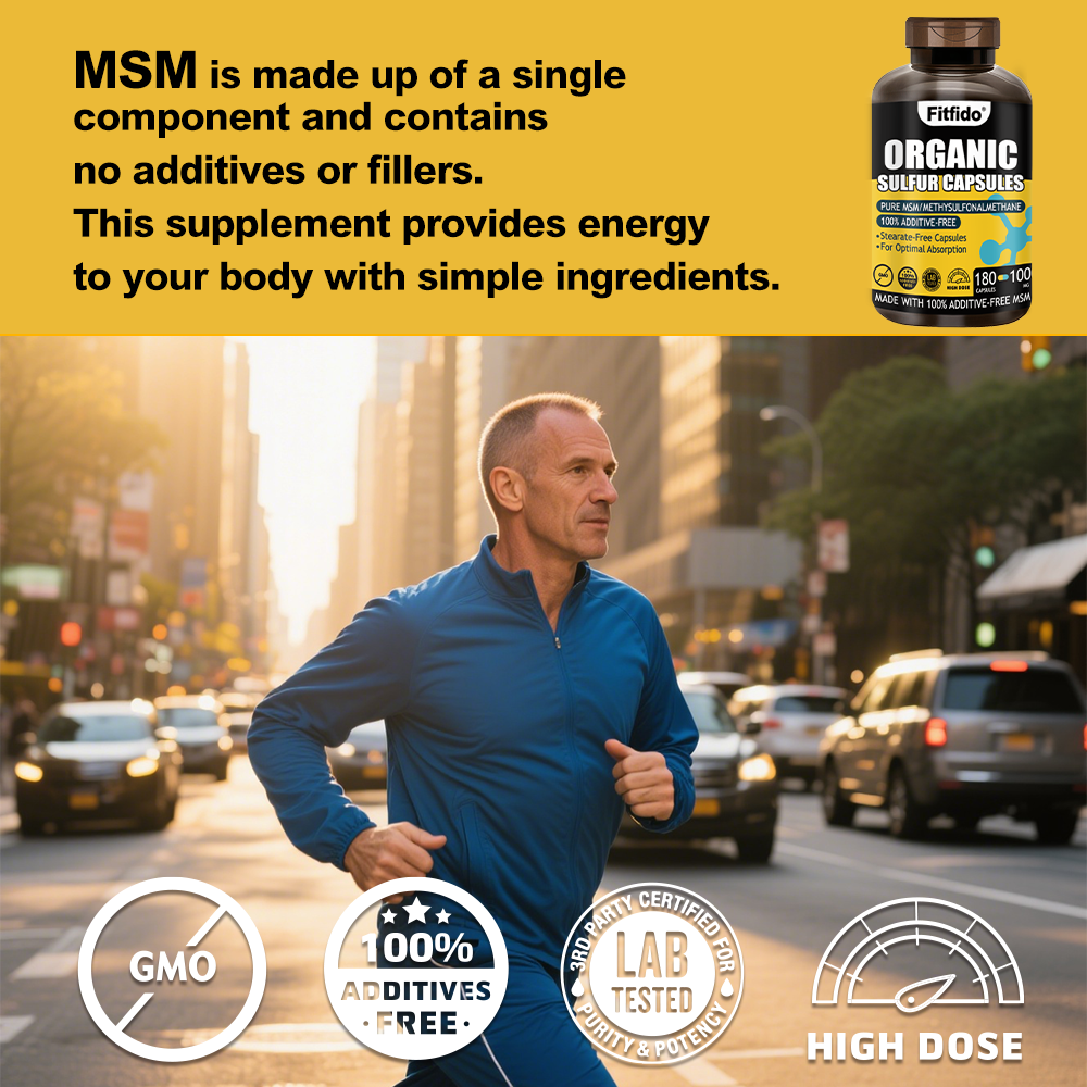 MSM 1000mg – Organic Sulfur | Joint Health, Skin, Hair & Nails | Non-GMO, Gluten-Free | 180 Capsules