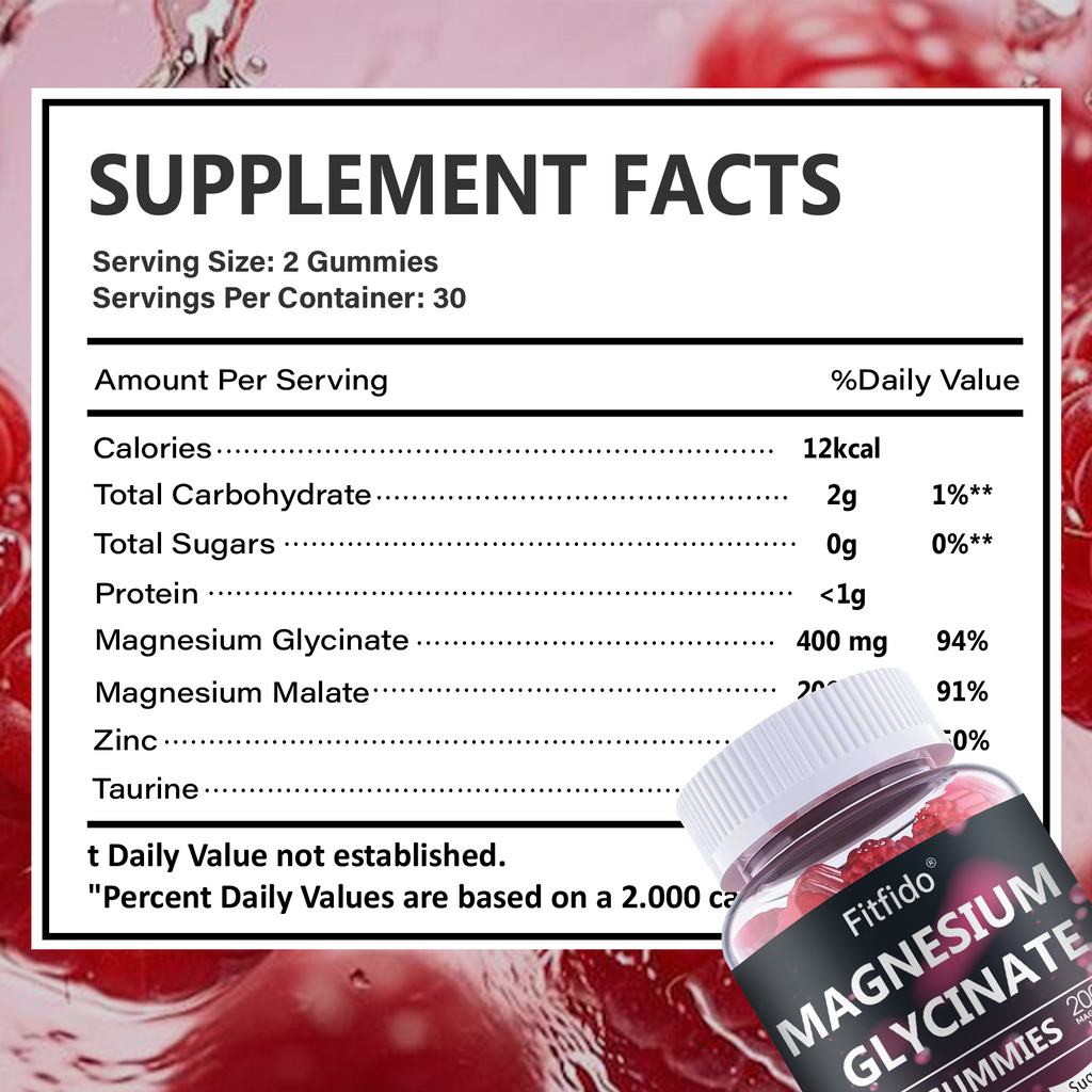 Magnesium Glycinate Gummies – 400mg | Sugar-Free | Vegan | Raspberry (60 Count)