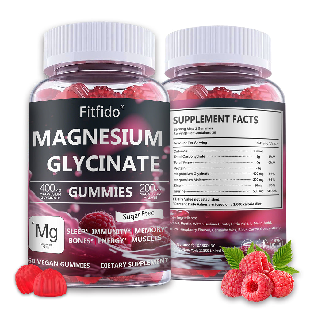 Magnesium Glycinate Gummies – 400mg | Sugar-Free | Vegan | Raspberry (60 Count)