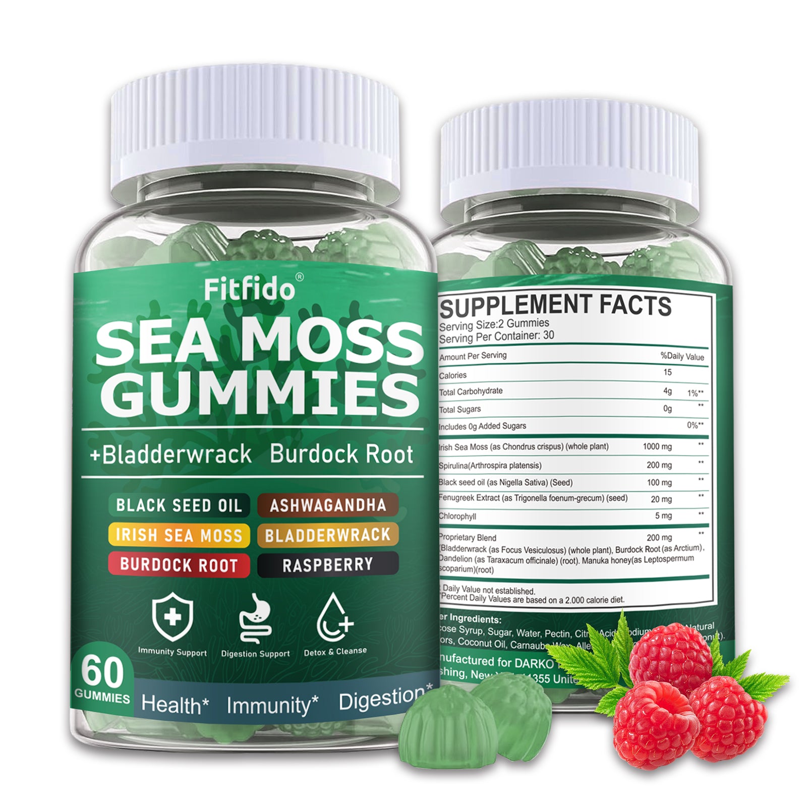 Irish Sea Moss 3000mg Gummies – with Manuka Honey | Immune, Thyroid & Detox Support | Sugar-Free & Vegan | 60 Count