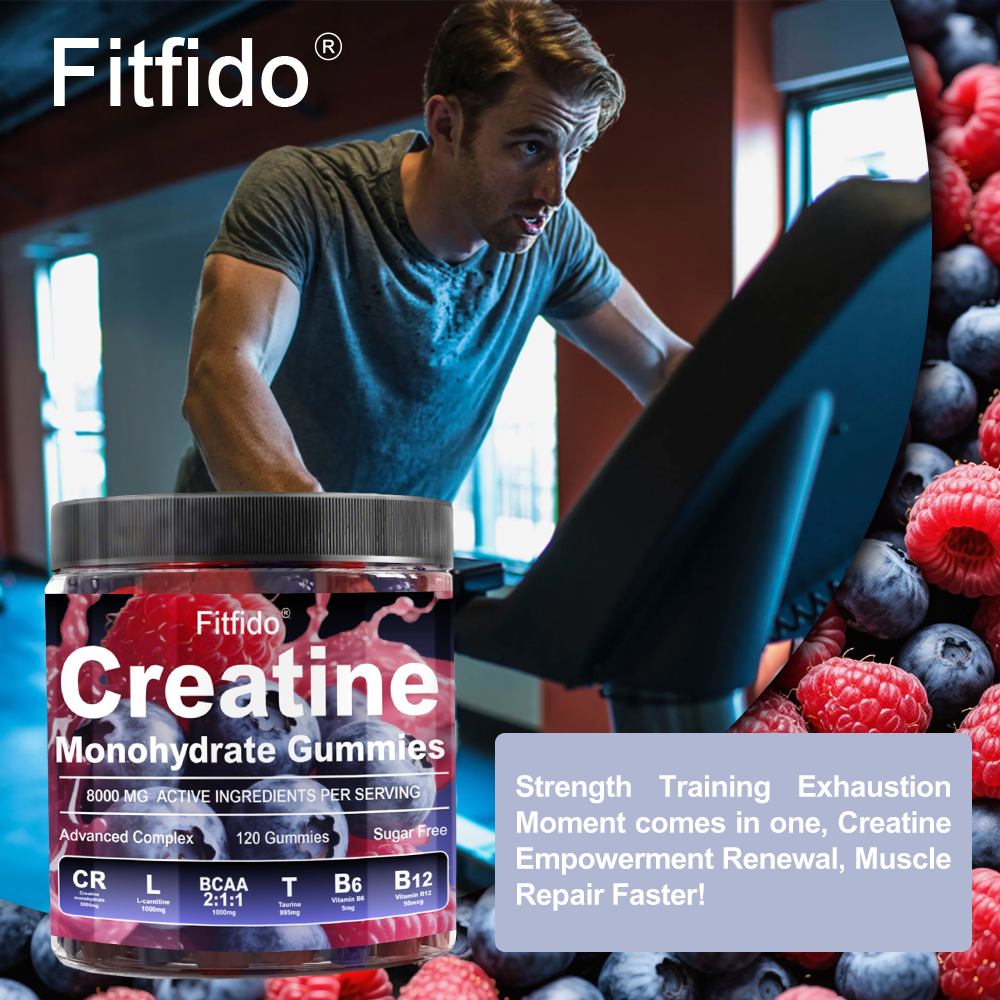Creatine Monohydrate Gummies 8000mg – Build Muscle, Boost Energy, Faster Recovery | Sugar-Free & Vegan | Raspberry & Blackberry | 120 Count