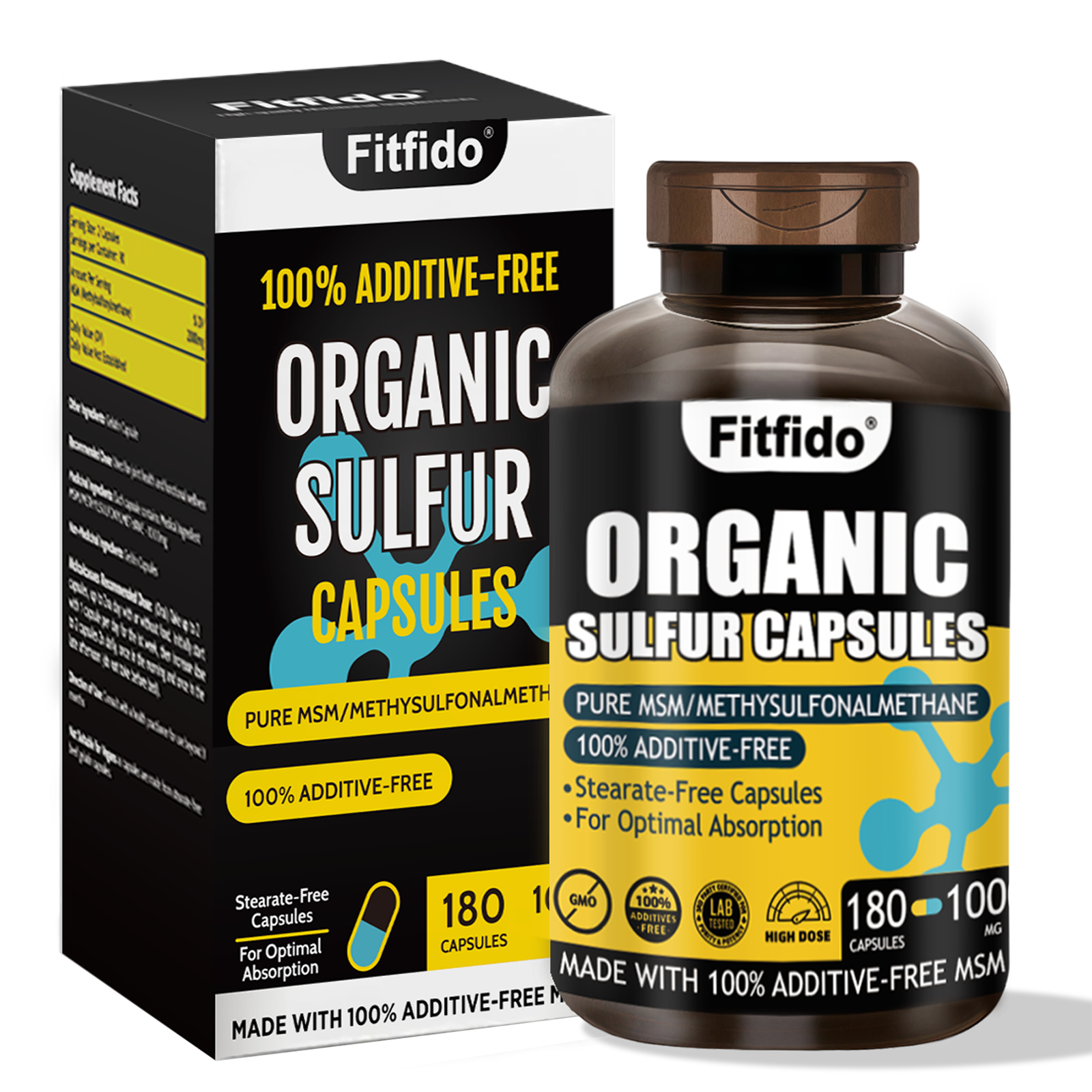 MSM 1000mg – Organic Sulfur | Joint Health, Skin, Hair & Nails | Non-GMO, Gluten-Free | 180 Capsules