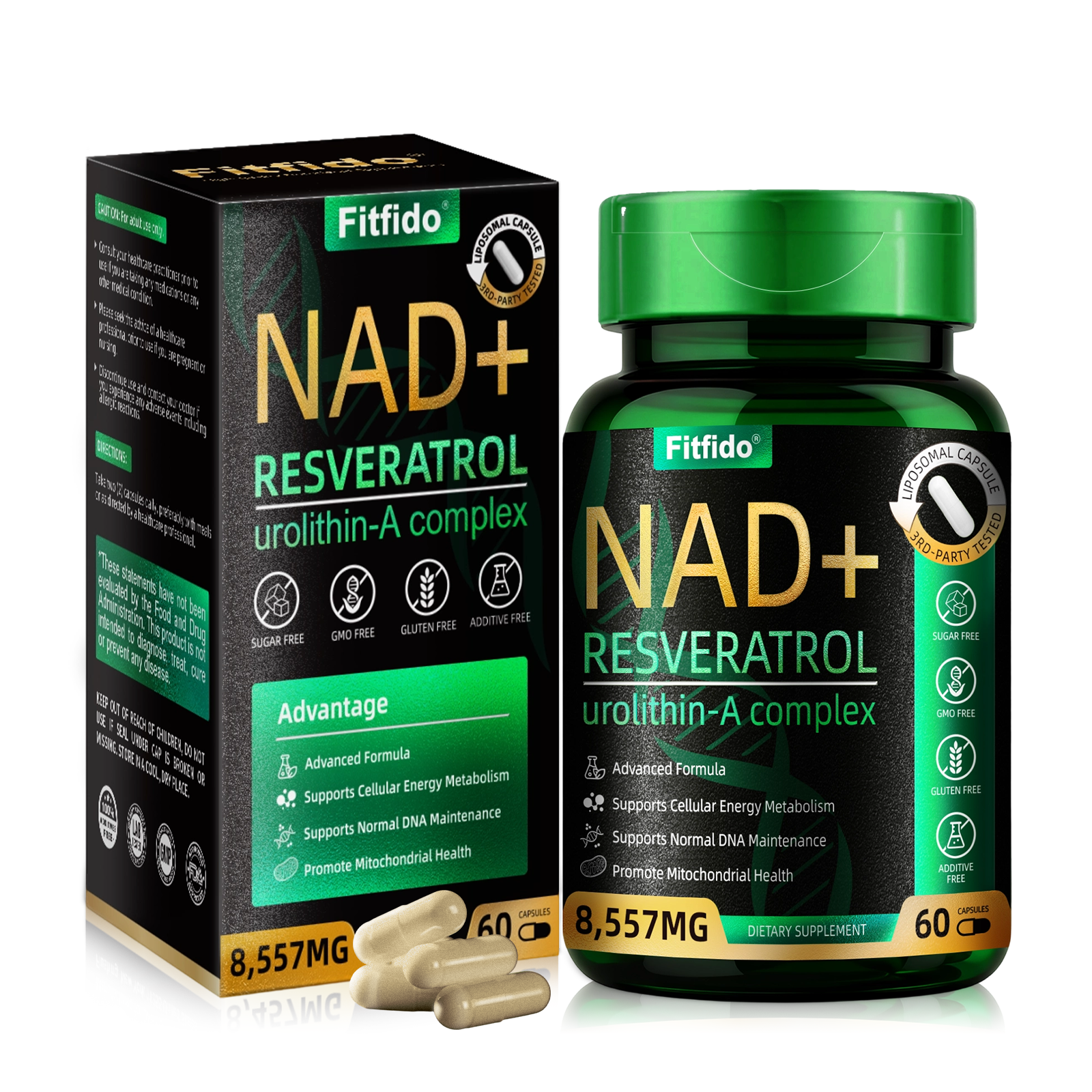 Liposomal NAD+ Complex 300mg – With Urolithin-A & CoQ10 | Cellular Energy & DNA Support | 60 Capsules