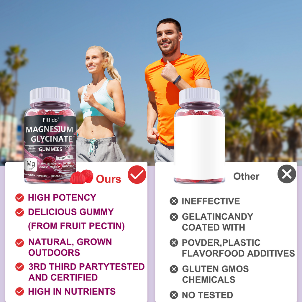 Magnesium Glycinate Gummies – 400mg | Sugar-Free | Vegan | Raspberry (60 Count)